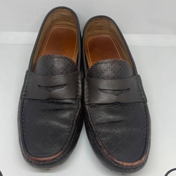 Gucci | Shoes | Gucci Mens Diamante Brown Leather Loafers 